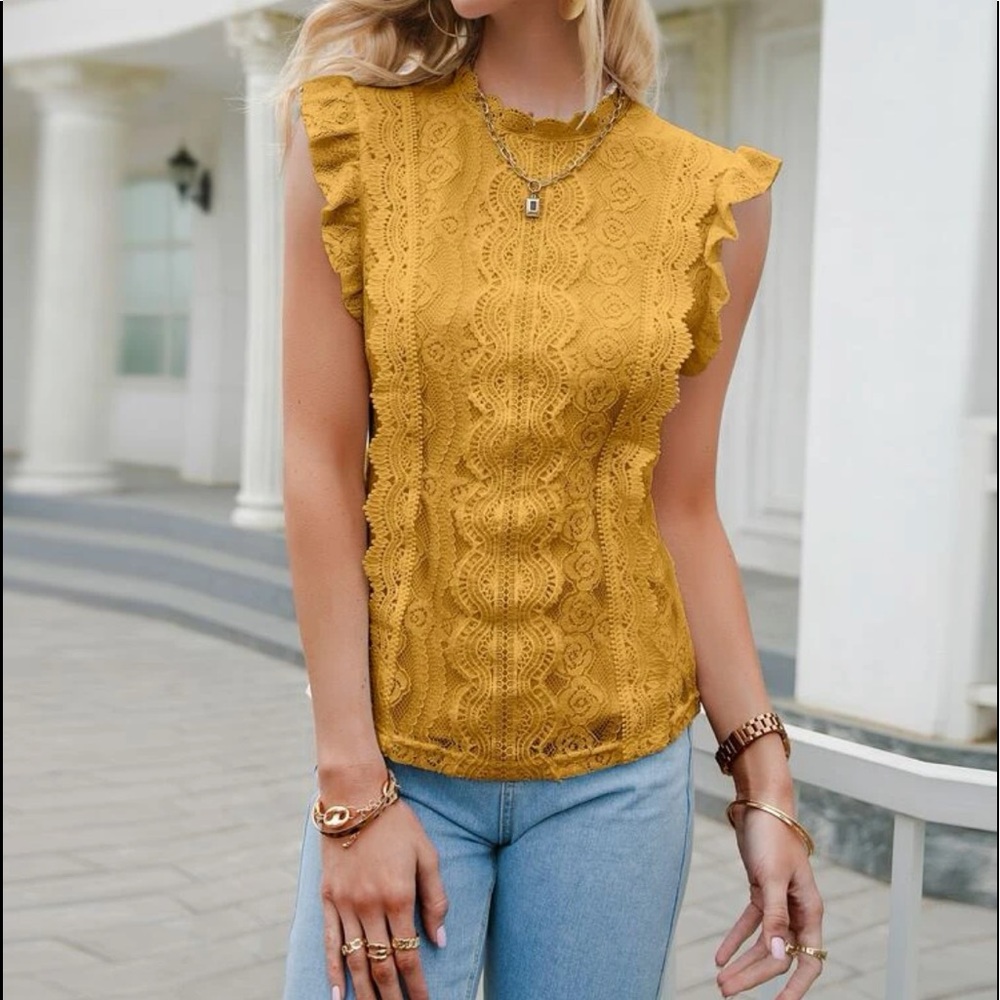 Boho Floral Lace Ruffle Sleeve Top Blouse - Picture 11 of 14